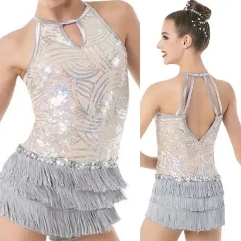 Weissman dance costume jazz tap musical 10451
Silver flapper fringe SA adult